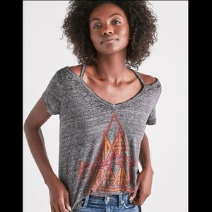 LUCKY 🍀 Brand Def Leppard Burn Out Cold Shoulder Shirt Size Small (fits M too)